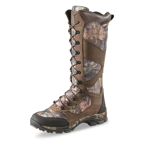 Guide Gear Country Pursuit Men’s 16' Snake Boots Leather Waterproof Hunting Shoes Mossy Oak Break-up Country