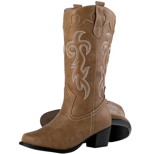 Canyon Trails Cowboy Boots for Women - Traditional Style Cowgirl Boots Comfortable Women Western Boots for Women & Teen Girls - Cowgirl Boots Women, Tan, 9