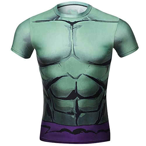 Red Plume Men's Compression Armor Fitness Shirt,Green Giant Sports T-shirt(L, Muscle)