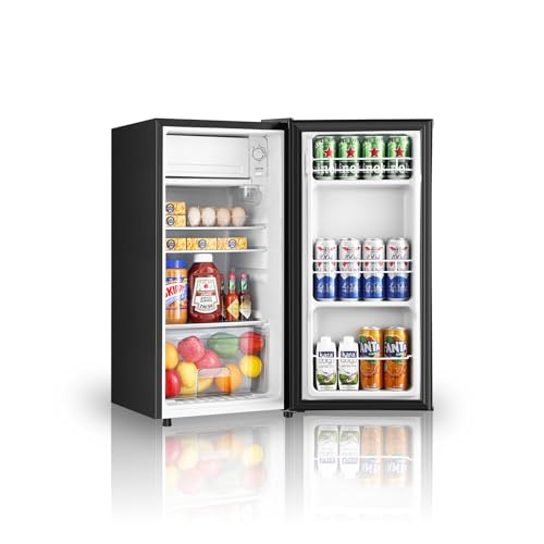HAILANG 3.1 Cu.Ft Mini Fridge with Freezer, Single Door Mini Refrigerator, 5 Settings Temperature Adjustable, Compact Refrigerator for Apartment,Dorm, Office, Bedroom