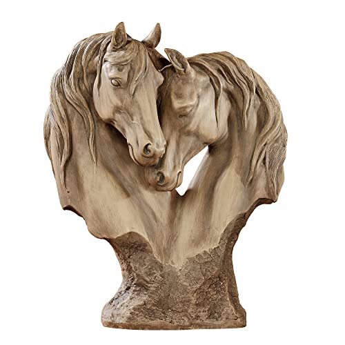 Touch of Class Loving Horses Table Sculpture Tan - Light Brown - Made of Resin - Display Decor for Horse Lovers Bedroom, Living Room - Animal Head Bust Statues - Nuzzling Equine