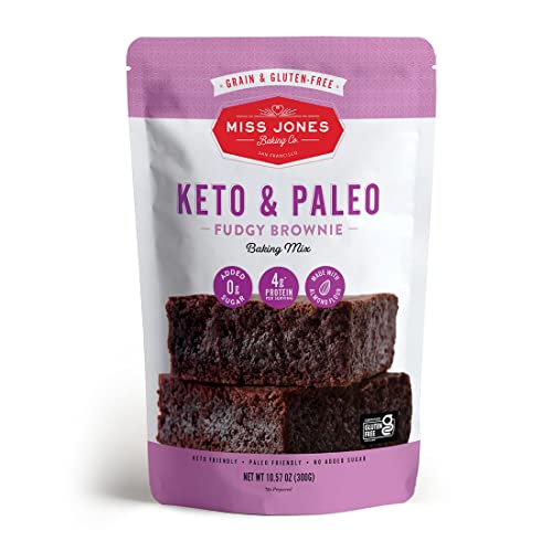 Miss Jones Baking Keto Brownie Mix - Gluten Free, Low Carb, No Sugar Added, Naturally Sweetened Desserts & Treats - Diabetic, Atkins, WW, and Paleo Friendly (Pack of 1)