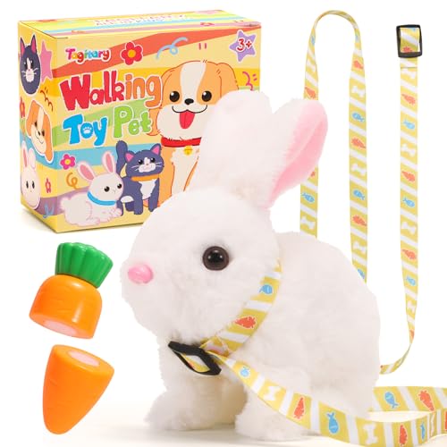 Tagitary Plush Toys Electronic Toy with Sounds,Wiggling Ears,Twitching Mouth and Nose, Interactive Rabbit Toy for Kids with Leash,Easter Christmas Birthday Gift for Toddlers Kids