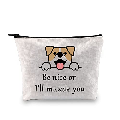 JXGZSO Funny Dog Owner Gift Be Nice Or I'll Muzzle You Cosmetic Bag Vet Tech Pouch Zipper Bag Animal Lover Themed Gift