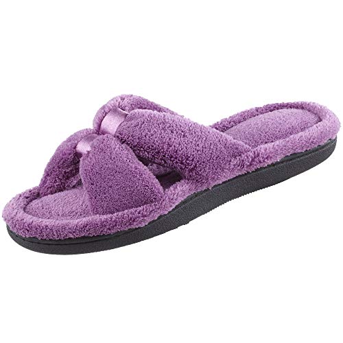 isotoner womens Microterry Satin X-slide slippers, Ultraviolet, 9.5-10 US