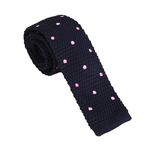 Dan Smith Skinny Knitted Neck Tie For Men Blue Microfibers Polka Dots Thin Knit Necktie Embroidered Flat-End Food & Drink Modern C.C.G.D.003 Midnight Blue,Pink
