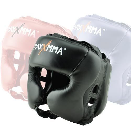 MaxxMMA Headgear L/XL Boxing MMA Training Kickboxing Sparring Karate Taekwondo (Black)