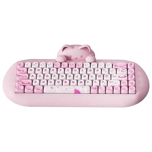 YUNZII C68 Wireless Mechanical Keyboard, 65% Gaming Keyboard Hot Swap,Triple Mode BT5.0/2.4G/Wired, RGB Backlit NKRO,Cute Cat Silicone Ergonomic Keyboard for Win/Mac(Milk Switch,Pink)