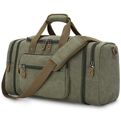 Gonex Canvas Duffle Bag for Travel 60L Duffel Overnight Weekender Bag (Army Green)