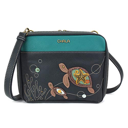 CHALA Companion Organizer Crossbody with Adjustable Strap and Built-In Wallet - Two Turtles - navy