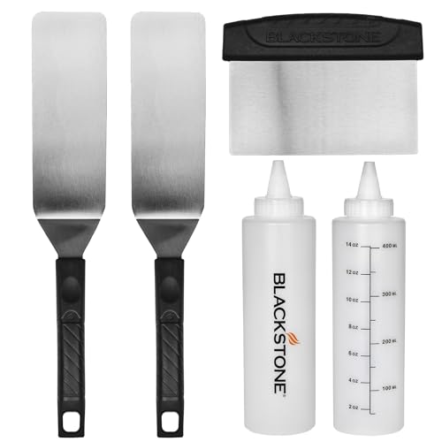 Blackstone 1542 Flat top Griddle Professional Grade Accessory Tool Kit (5 Pieces) 16 oz Bottle, Two Spatulas, Chopper/Scraper and One Cookbook-Perfect for Cooking Indoor or Outdoor, Multicolor