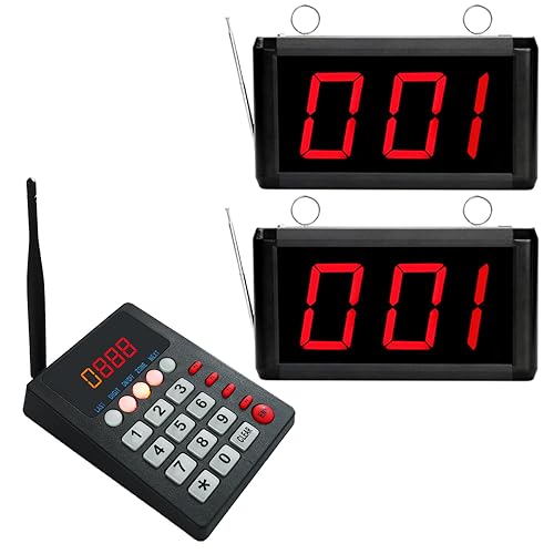 Queue Calling System Pager - Take A Number System Waiting Number System Customer Number System for Restaurant Hospital Bank Waiting Line Management (1 keypad+2 Display)