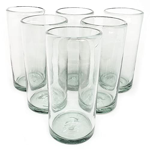 MexHandcraft Clear Blown 20 oz Tall Iced Tea Glasses, set of 6, Mexican Handmade Glassware, Recycled Glass, Lead & Toxin Free (Tall Iced Tea)