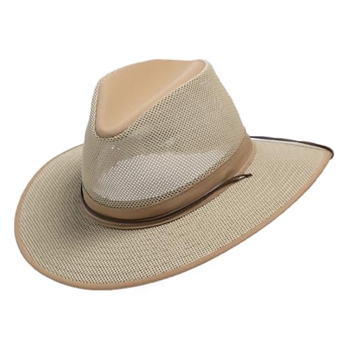 Henschel Hats Aussie Mesh Breezer - Packable Mesh Sun Hat - Crushable Hat for Men & Women Sun Protection - Ideal for Hiking, Fishing & Camping (Khaki, Medium)