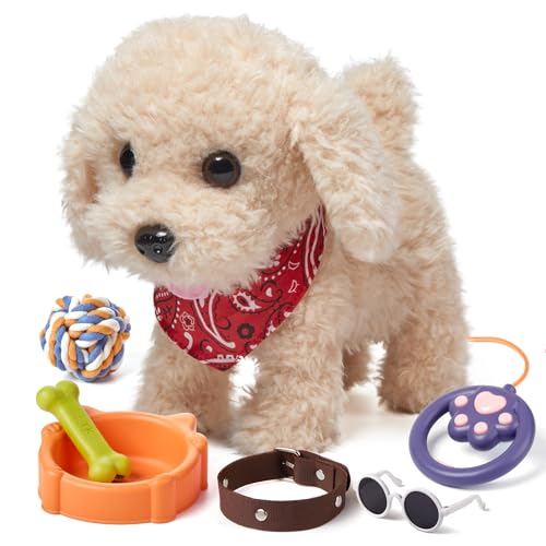 TUMAMA Remote Control Electronic Plush Puppy Dog Toy, Fun Interactive Toys,Walks,Barks,Shake Tail,Dress Up Realistic Stuffed Animal Dog, Gift for Girls Boys Age 3-6 Year Old