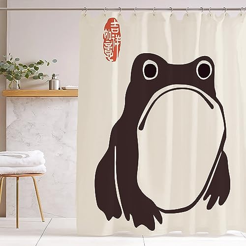 De-Mediocre Unimpressed Frog Shower Curtain Ink Cute Funny Asian Style Traditional Japanese Art Bath Curtain Waterproof and Fabric Curtain for Bathroom 72x72inch