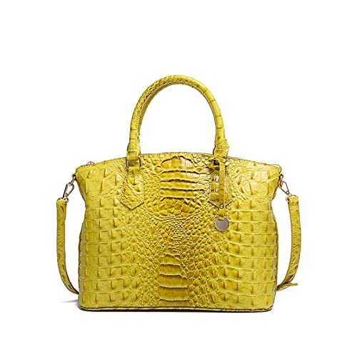 Satchel Bag Women’s Vegan Leather Crocodile-Embossed Pattern With Top Handle Large Shoulder Bags Handbags (Yellow)