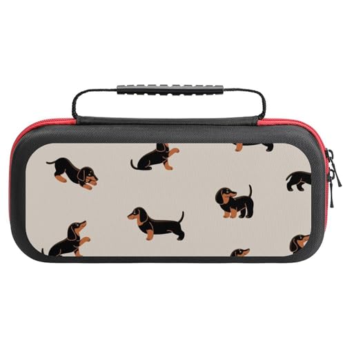 PUYWTIY Portable Travel Game Carrying Case Compatible with Nintendo Switch, Cartoon Dachshund Weiner Dog Pet Dogs Hard Shell Protective Cover Bag for Game Console & Accessories