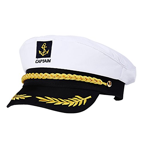 Adult Yacht Boat Sailor Captain Costume Hat Cap Marine Admiral (White), As Shown, 22 x 15 x 5 cm