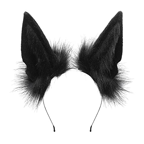BNLIDES Handmade Fur Wolf Ears Headwear Women Men Cosplay Costume Party Cute Head Accessories for Halloween (Black)