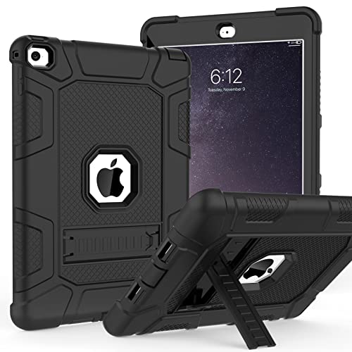 TIMISM Case for iPad Air 2nd Generation 2014, iPad Air 2 Case with Kickstand, 3 in 1 Heavy Duty Shockproof Hybrid Three Layer Protective Cover for iPad Air 2 A1566,A1567 (Black)