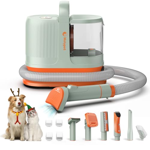 Molypet Dog Vacuum for Shedding Grooming, 6-In-1 Dog Grooming Kit & Vacuum Suction 99% Pet Hair - Lightweight Large Dust Box, Grooming Vacuum with 6 Tools for Shedding Thick &Thin Dogs Cats Pet Hair