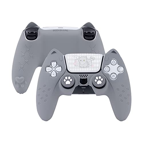 GeekShare Cat Paw PS5 Controller Skin Anti-Slip Silicone Skin Protective Cover Case for Playstation 5 DualSense Wireless Controller (Grey)