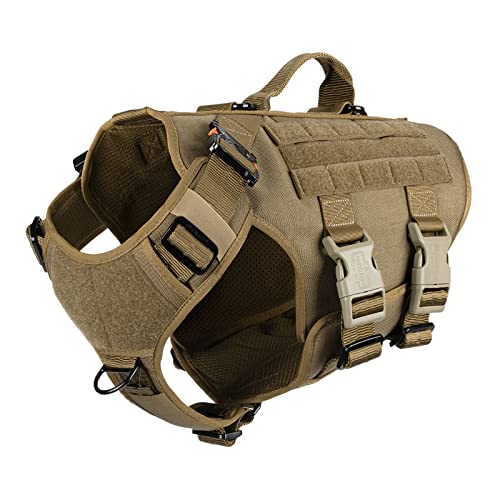 ICEFANG Tactical Dog Operation Harness with 6X Buckle,Dog Molle Vest with Handle,3/4 Body Coverage,Hook and Loop Panel for ID Patch,No Pulling Front Clip (L (28'-35' Girth), Coyote Brown)