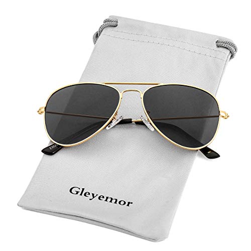 Gleyemor Kids Polarized Aviator Sunglasses for Little Girls Boys Age 3-8 (Gold/Grey)