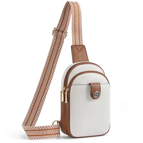 BOSTANTEN Small Sling Bag Crossbody Bags for Women Trendy Crossbody Purse Leather Chest Bag, Beige