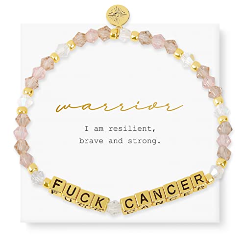 INSPIRED VOICES Inspirational Bracelets for Women - Motivational Bracelets, Inspirational Jewelry, Beaded Stretch Bracelets and Encouragement Gifts for Women (F** CANCER/Gold Plated/Pink)