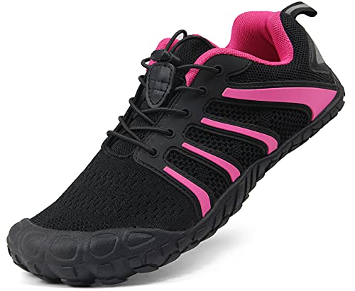 Oranginer Women's Barefoot Toe Shoes Zero Drop 5 Five Finger Minimalist Walking Shoes Indoor Gym Workout Sneakers for Women Black Rose Size 10.5