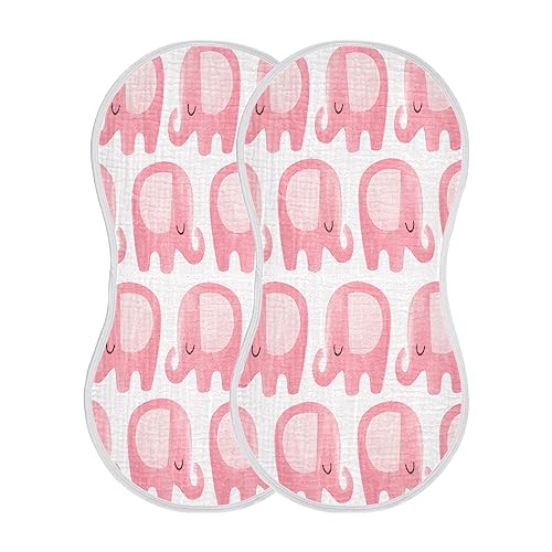 Kigai 2 Pack Cotton Muslin Burp Cloths for Baby Burp Cloth Pink Elephant Absorbent Soft Milk Spit Up Rags for Baby Boys and Girls-22 x11 Inches