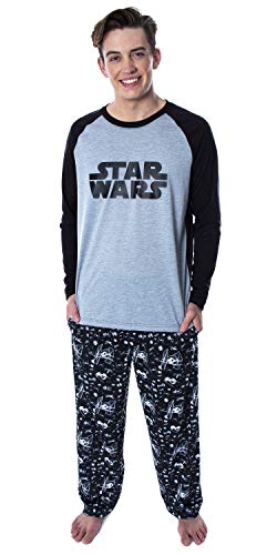 Star Wars Men's Pajamas Classic Logo Raglan Shirt And Lounge Pants 2 PC Sleepwear Pajama Set (Medium) Black