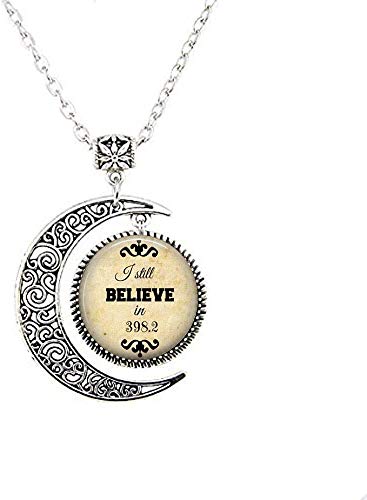 I Still Believe in 398.2 (Fairy Tales) Moon Necklace - Book Pendant Librarian Necklace Library Books Fairy Tales