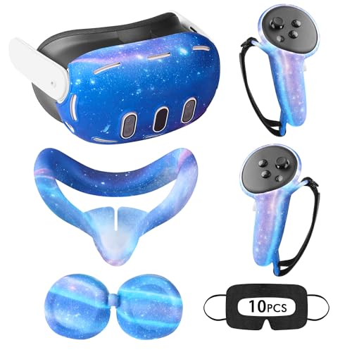 Relohas Deluxe 5 in 1 Silicone Accessories for Meta Quest 3, VR Protective Case Set, Controller Grip Cover, VR Shell Cover, Face Cover, Gifts for Christmas & Halloween (Galaxy)