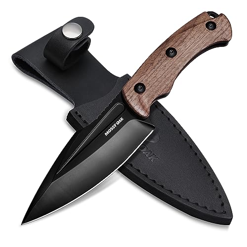 Mossy Oak Full-tang Fixed Blade Knife with Sheath, Stainless Steel Blade, Outdoor Knives for Survival, Camping, Hiking (Wood Handle)