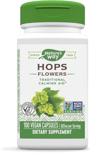 Nature’s Way Hops Flowers - Traditional Calming Aid* - 620 mg Hops Flowers per 2-capsule serving - Herbal Supplement - Vegan, Gluten Free & Dairy Free - 100 Capsules