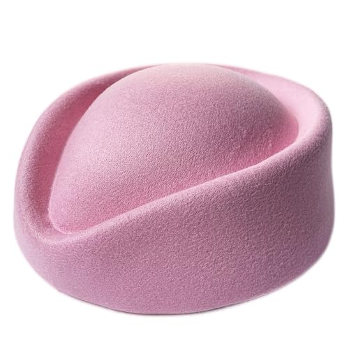 YING LAN Wool Cap Stewardess Pillbox Hat Teardrop Fascinator Base Sweet Design Pink