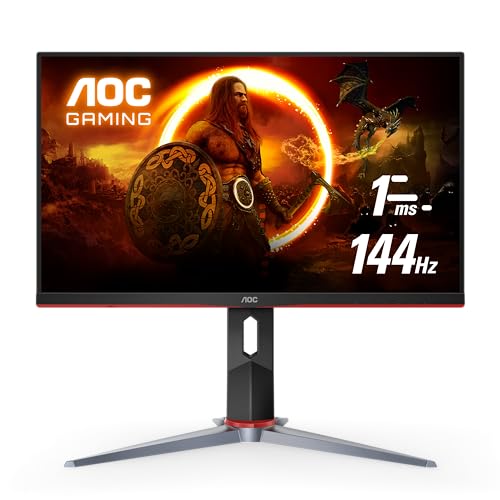 AOC 27G2 27' Frameless Gaming IPS Monitor, FHD 1080P, 1ms 144Hz, NVIDIA G-SYNC Compatible + Adaptive-Sync, Height Adjustable, 3-Year Zero Dead Pixel Guarantee, Black/Red