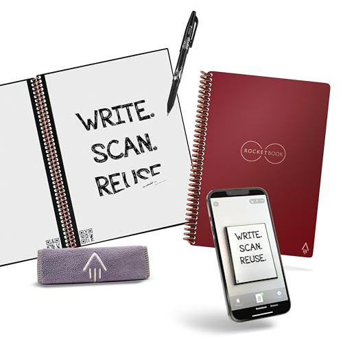 Rocketbook Core Reusable Smart Notebook | Innovative, Eco-Friendly, Digitally Connected Notebook with Cloud Sharing Capabilities | Lined, 8.5' x 11', 32 Pg, Scarlet Sky, with Pen, Cloth, and App Included