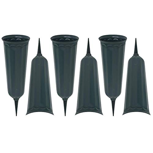 Essentially Yours 6 Pack - 7 Inch Memorial Floral Vase with 3 Inch Stakes - for Artificial Flowers Only Also Great for Parties and Outdoor Events, Dark Gray