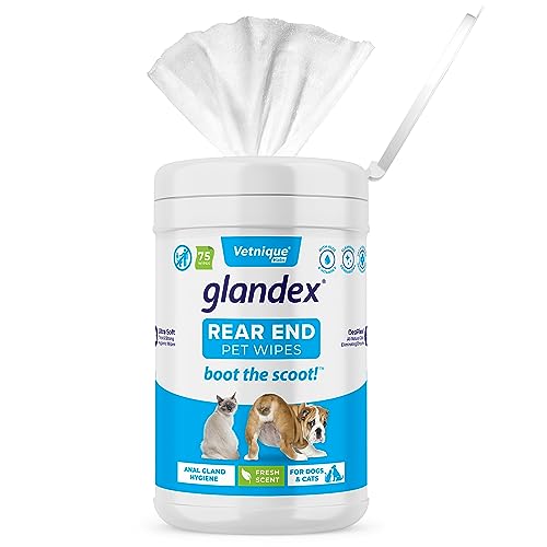 Vetnique Labs Glandex Dog Wipes for Pets Cleansing & Deodorizing Anal Gland Hygienic Wipe​s for Dogs & Cats with Vitamin E, Skin Conditioners and Aloe (75ct)