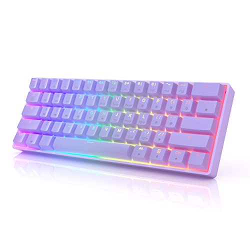 HK GAMING GK61 Mechanical Gaming Keyboard - 61 Keys Multi Color RGB Illuminated LED Backlit Wired Programmable for PC/Mac Gamer (Gateron Optical Brown, Lavender)