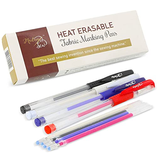 Madam Sew Heat Erasable Fabric Marking Pens | Quilting, Sewing, Crafts and Dressmaking I 4 Assorted Colors with 4 Refills