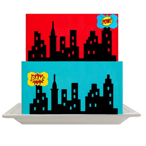 CakeSupplyShop Scenic Theme Stick On/Lay On Cake Border Decoration Toppers (Super Hero Lighted City Backdrop)