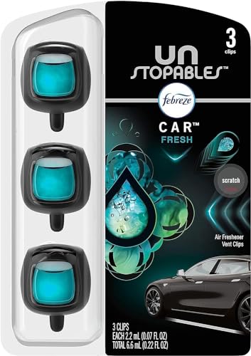 Febreze Car Air Freshener Vent Clip Unstoppables Fresh Scent, 07 oz Car vent Clip, Pack of 3