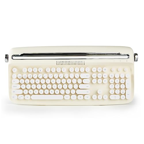 YUNZII ACTTO B503 Wireless Typewriter Keyboard, Retro Bluetooth Aesthetic Keyboard with Integrated Stand for Multi-Device (B503, Ivory Butter)