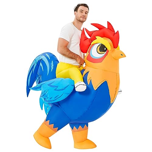 JUROSAICA Chicken Costume Inflatable Costume Adult Ride On Blow Up Rooster Costume Onesie Suit Funny Halloween Costume For Men Women Cosplay Party