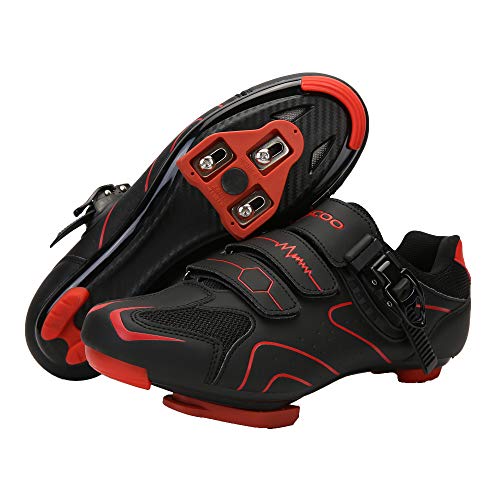 Unisex Cycling Shoes Compatible with pelaton Indoor Road Bike Shoes Riding Shoes for Men and Women Delta Cleats Clip Outdoor Pedal, (Black-red, M10.5)